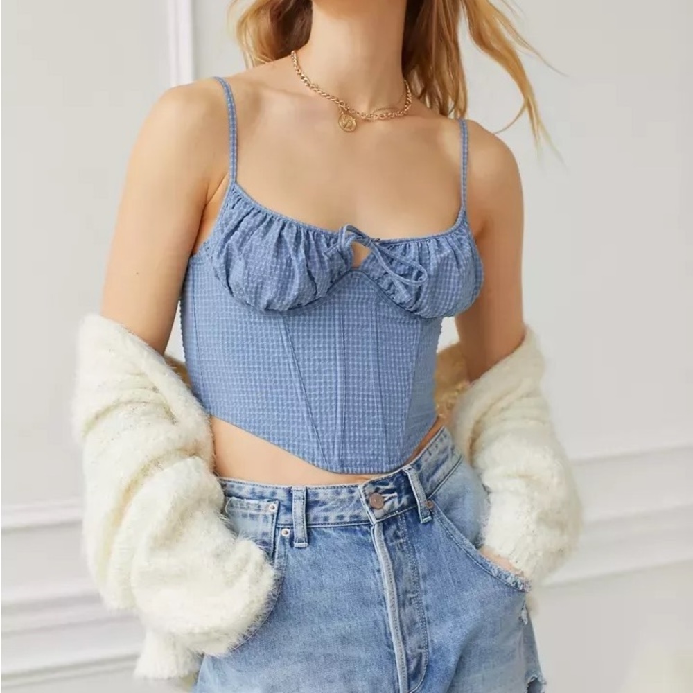 Out from Under Devon Seersucker corset top in blue.